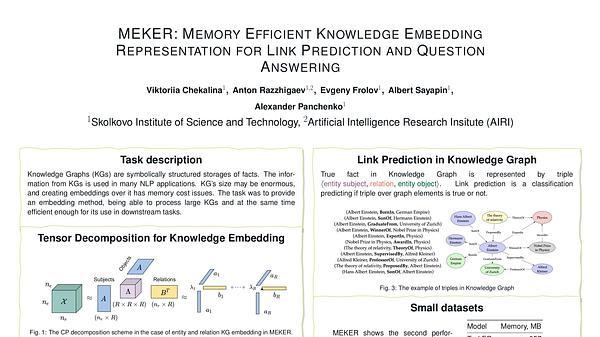 MEKER: Memory Efficient Knowledge Embedding Representation for Link Prediction and Question Answering