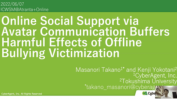 Online Social Support via Avatar Communication Buffers Harmful Effects of Offline Bullying Victimization