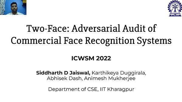 Two-Face: Adversarial Audit of Commercial Face Recognition Systems