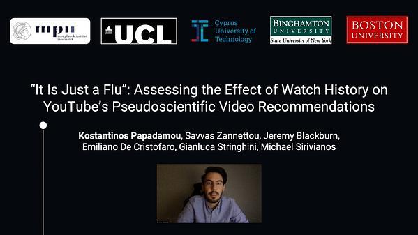 "It is just a flu": Assessing the Effect of Watch History on YouTube's Pseudoscientific Video Recommendations