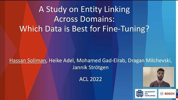 A Study on Entity Linking Across Domains":" Which Data is Best for Fine-Tuning?