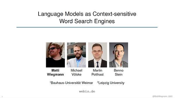Language Models as Context-sensitive Word Search Engines