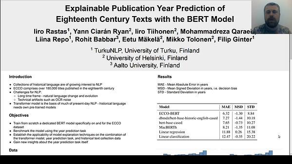 Explainable Publication Year Prediction of Eighteenth Century Texts with the BERT Model