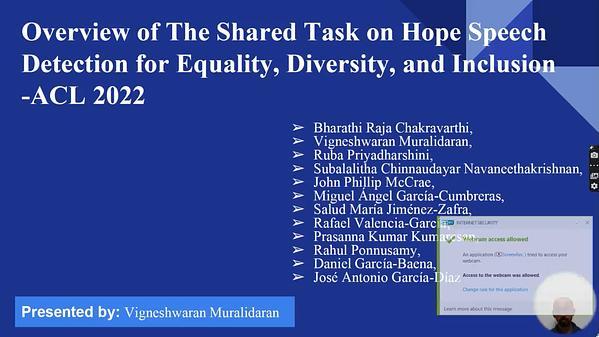 Overview of the Shared Task on Hope Speech Detection for Equality, Diversity, and Inclusion