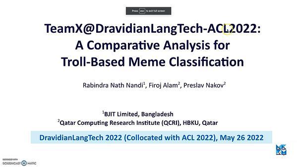 A Comparative Analysis for Troll-Based Meme Classification