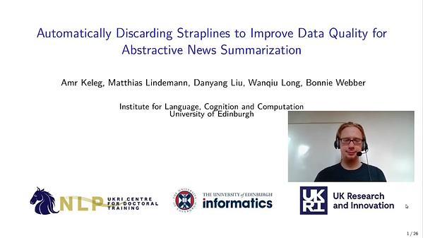 Automatically Discarding Straplines to Improve Data Quality for Abstractive News Summarization