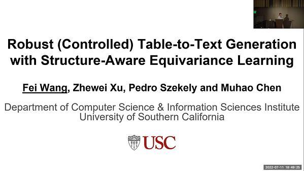 Robust (Controlled) Table-to-Text Generation with Structure-Aware Equivariance Learning