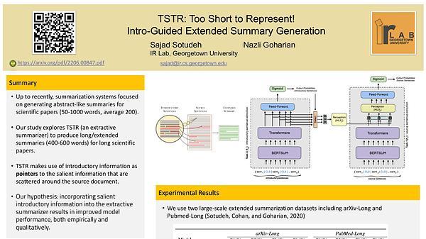 TSTR: Too Short to Represent, Summarize with Details!  Intro-Guided Extended Summary Generation