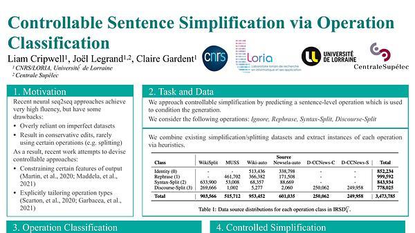 Controllable Sentence Simplification via Operation Classification