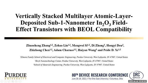Vertically Stacked Multilayer Atomic-Layer-Deposited Sub-1-Nanometer In2O3 Field-Effect Transistors with BEOL Compatibility