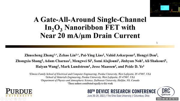 Late News: A Gate-All-Around Single-Channel In2O3 Nanoribbon FET with Near 20 mA/µm Drain Current