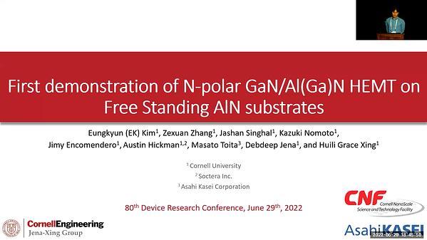 First demonstration of N-polar GaN/AlGaN/AlN HEMT on Single Crystal AlN Substrates