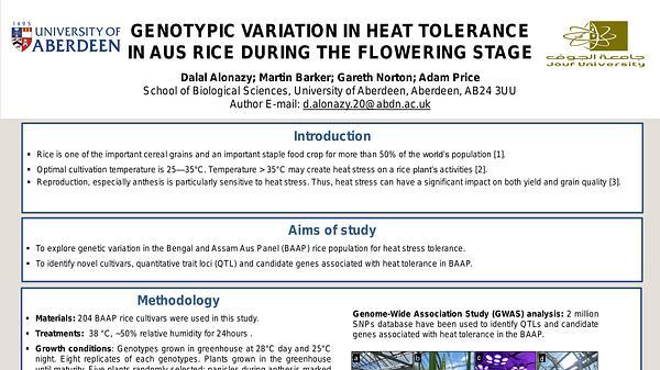 Genotypic Variation in Heat Tolerance in Aus Rice During the Flowering Stage 