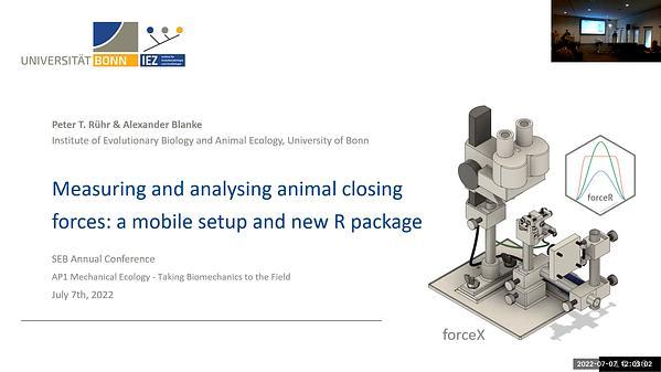 Measuring and analysing animal closing forces: a mobile setup and new R package
