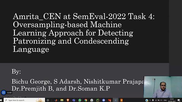 Amrita_CEN at SemEval-2022 Task 4: Oversampling-based Machine Learning Approach for Detecting Patronizing and Condescending Language