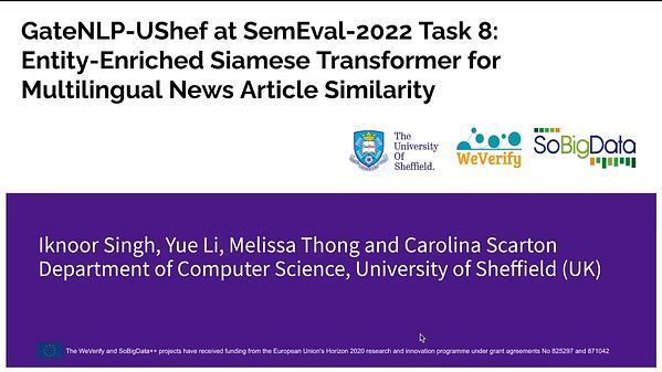 GateNLP-UShef at SemEval-2022 Task 8: Entity-Enriched Siamese Transformer for Multilingual News Article Similarity