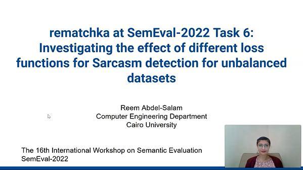 reamtchka at SemEval-2022 Task 6: Investigating the effect of different loss functions for Sarcasm detection for unbalanced datasets
