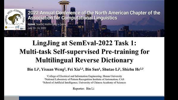 LingJing at SemEval-2022 Task 1: Multi-task Self-supervised Pre-training for Multilingual Reverse Dictionary