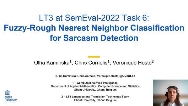 LT3 at SemEval-2022 Task 6: Fuzzy-Rough Nearest Neighbor Classification for Sarcasm Detection