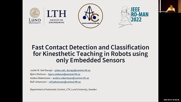Fast Contact Detection and Classification for Kinesthetic Teaching in Robots using only Embedded Sensors