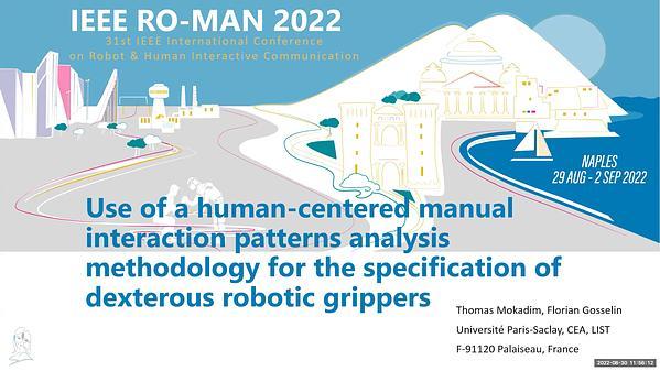 Use of a Human-Centered Manual Interaction Patterns Analysis Methodology for the Specification of Dexterous Robotic Grippers
