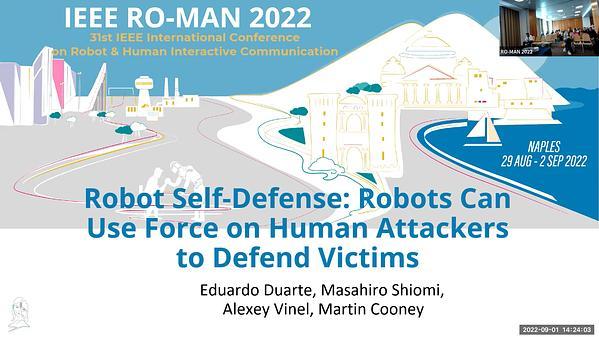 Robot Self-defense: Robots Can Use Force on Human Attackers to Defend Victims