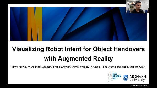Visualizing Robot Intent for Object Handovers with Augmented Reality
