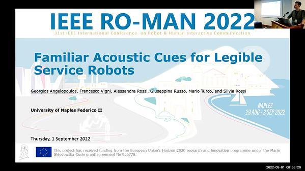 Familiar Acoustic Cues for Legible Service Robots