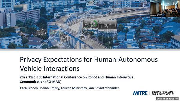 Privacy Expectations for Human-Autonomous Vehicle Interactions