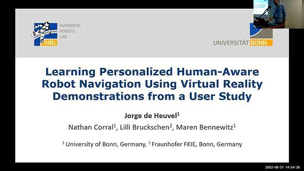 Learning Personalized Human-Aware Robot Navigation Using Virtual Reality Demonstrations from a User Study