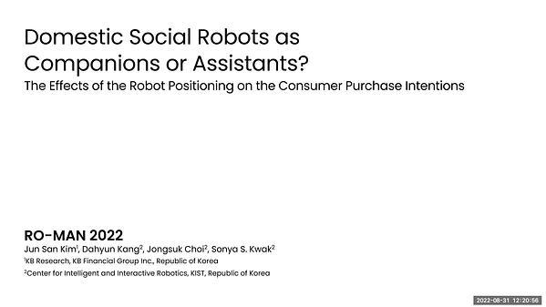 Domestic Social Robots as Companions or Assistants? The Effects of the Robot Positioning on the Consumer Purchase Intentions