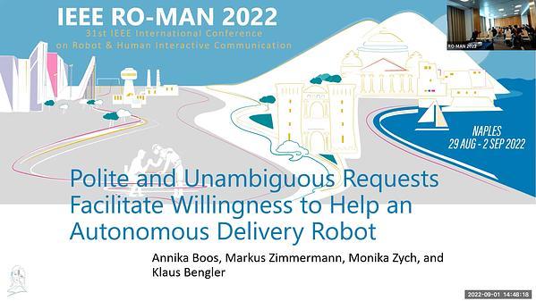 Polite and Unambiguous Requests Facilitate Willingness to Help an Autonomous Delivery Robot and Favourable Social Attributions