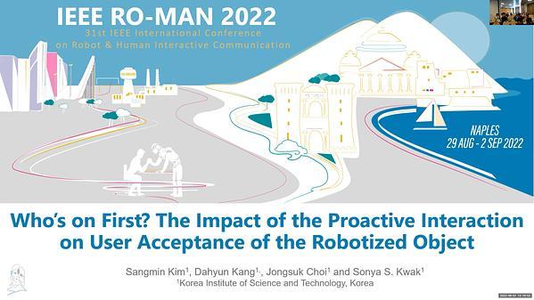 Who’s on First? The Impact of the Proactive Interaction on User Acceptance of the Robotized Object