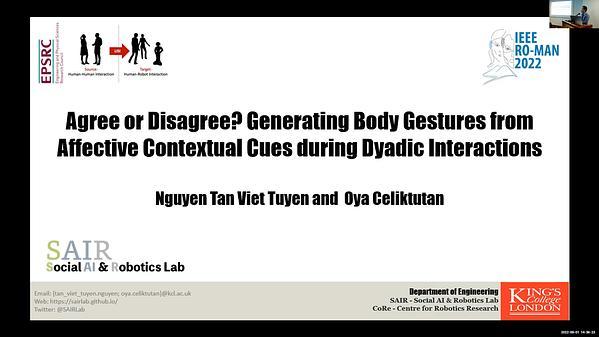 Agree or Disagree? Generating Body Gestures from Affective Contextual Cues during Dyadic Interactions
