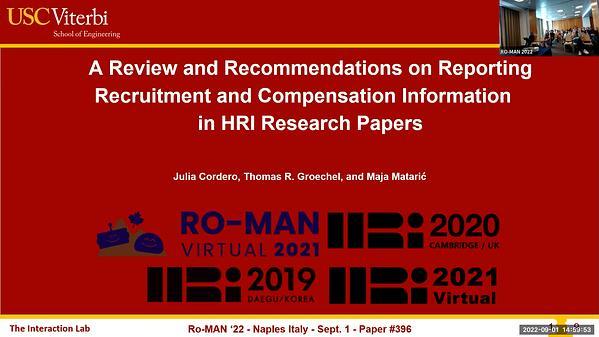 A Review and Recommendations on Reporting Recruitment and Compensation Information in HRI Research Papers