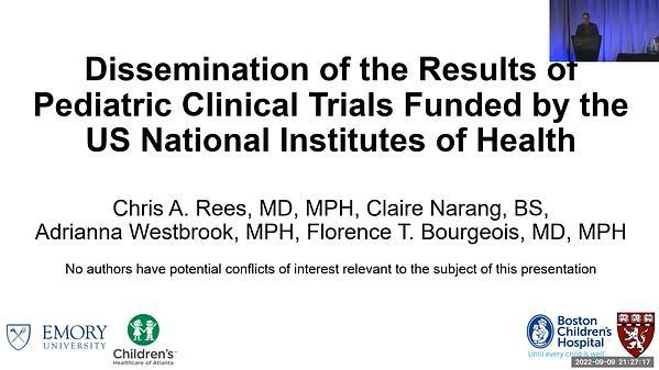 Dissemination of the Results of Pediatric Clinical Trials Funded by the US National Institutes of Health