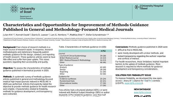 Characteristics and Opportunities for Improvement of Methods Guidance Published in General and Methodology-Focused Medical Journals