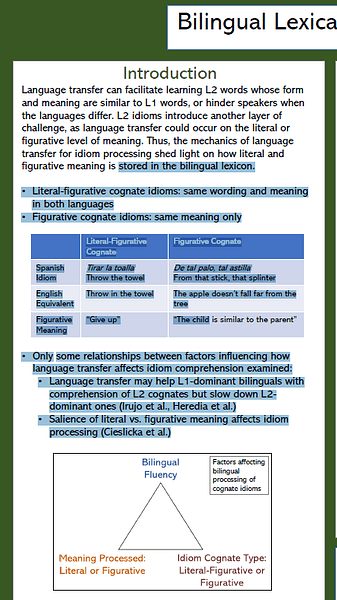 Bilingual Lexical Access and Cognate Idiom Comprehension