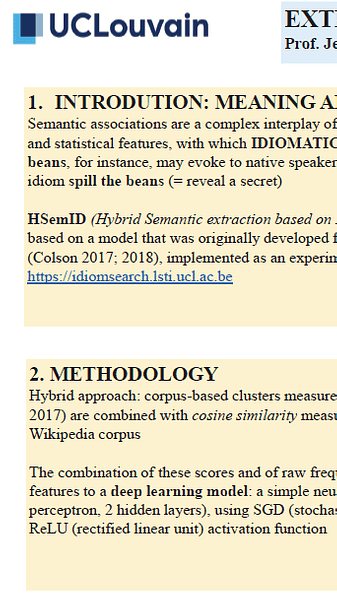 Extracting Meaning by Idiomaticity: the Hsemid System