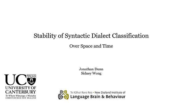 Stability of Syntactic Dialect Classification Over Space and Time