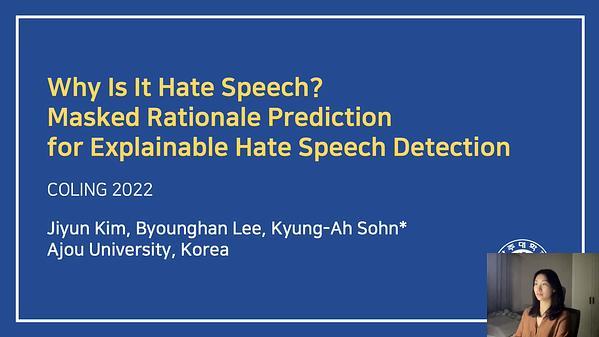 Why is it hate speech? Masked Rationale Prediction for Explainable Hate Speech Detection