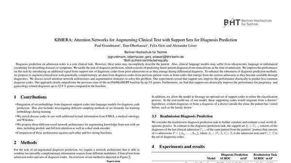 Attention Networks for Augmenting Clinical Text with Support Sets for Diagnosis Prediction