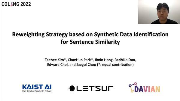 Reweighting Strategy based on Synthetic Data Identification for Sentence Similarity