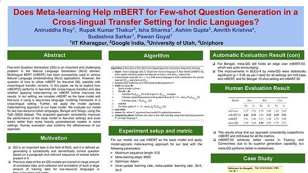 Does Meta-learning Help mBERT for Few-shot Question Generation in a Cross-lingual Transfer Setting for Indic Languages?