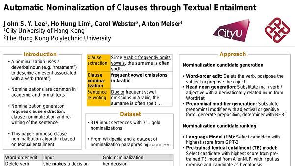 Automatic Nominalization of Clauses
