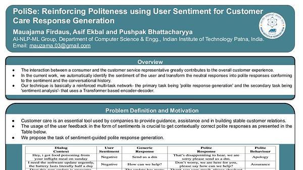 PoliSe: Reinforcing Politeness using User Sentiment for Customer Care Response Generation