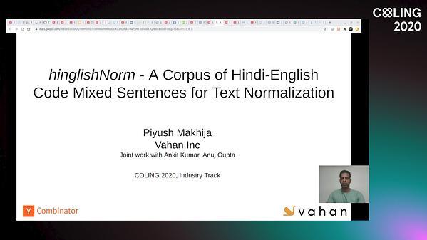 hinglishNorm - A Corpus of Hindi-English Code Mixed Sentences for Text Normalization