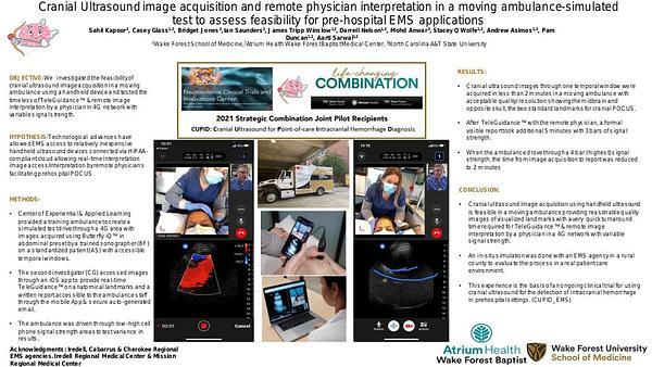 Cranial ultrasound image acquisition and remote physician interpretation in a moving ambulance-simulated test to assess feasibility for pre-hospital EMS applications
