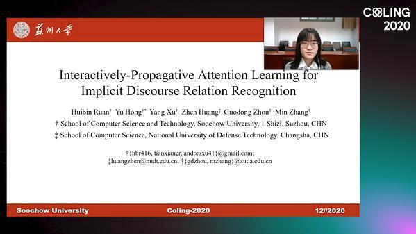 Interactively-Propagative Attention Learning for Implicit Discourse Relation Recognition