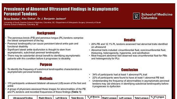 Prevalence of Abnormal Ultrasound Findings in Asymptomatic Peroneal Tendons